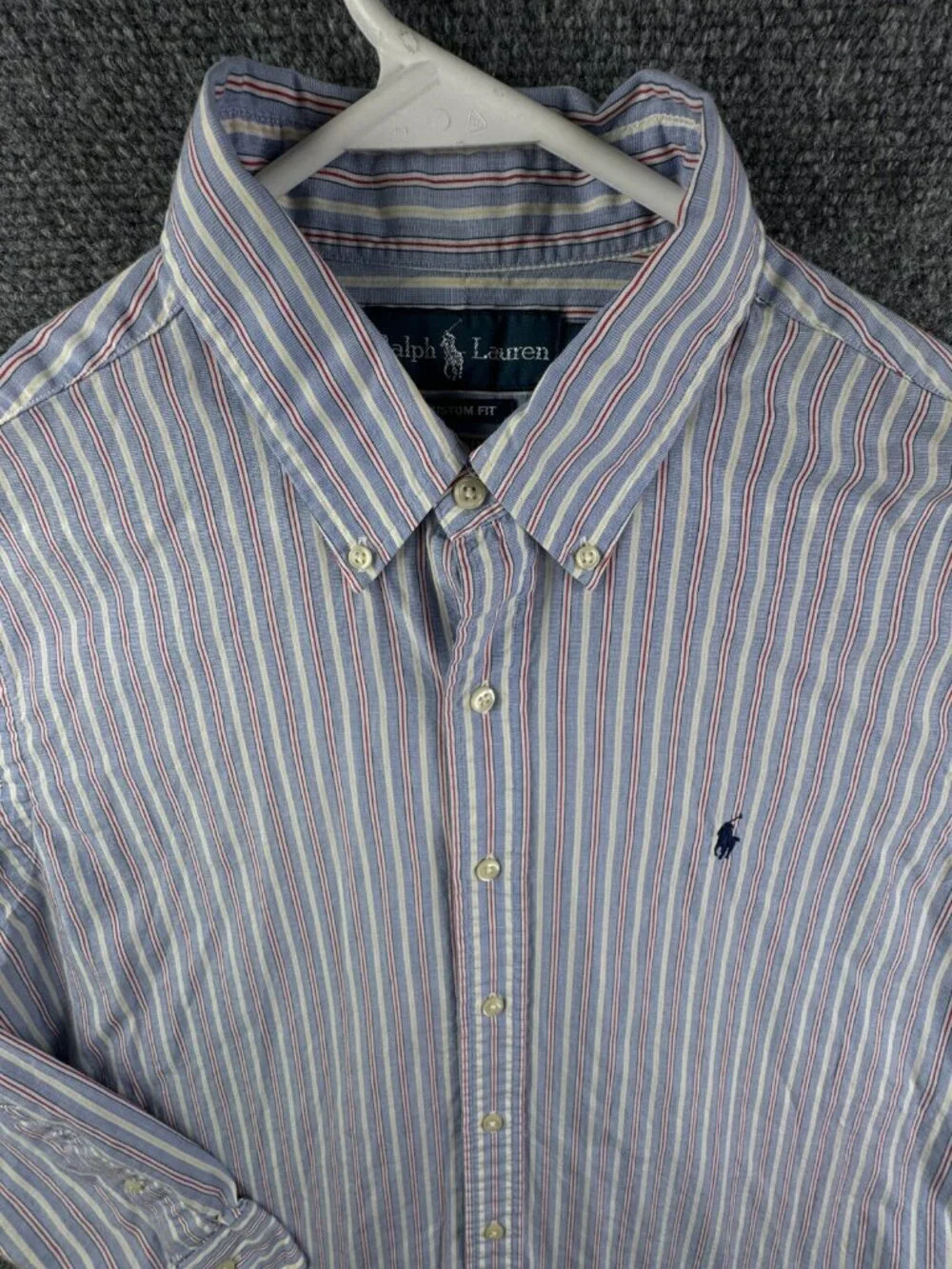 Ralph Lauren Long Sleeve Button Up Cotton Blue Red Yellow Striped Large Custom